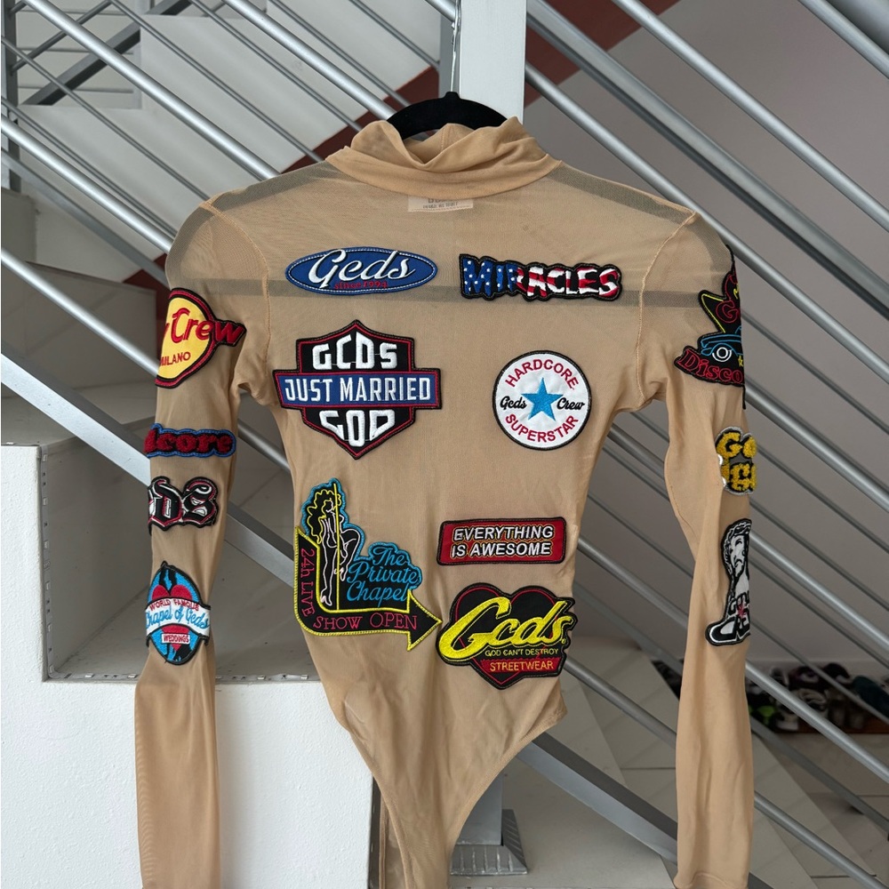 GCDS Beige Long Sleeve Bodysuit with Patches